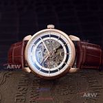 Perfect Replica Vacheron Constantin Traditionnelle Rose Gold Case Skeleton Dial Brown Leather Strap 40mm Watch